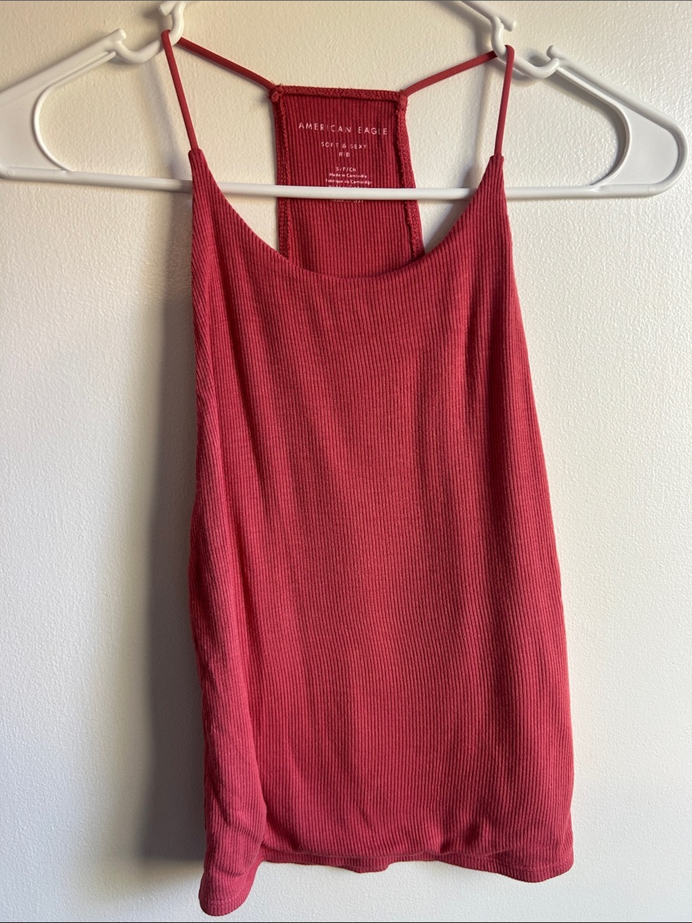 American Eagle Outfitters Women's Rose-Red Ribbed Cami